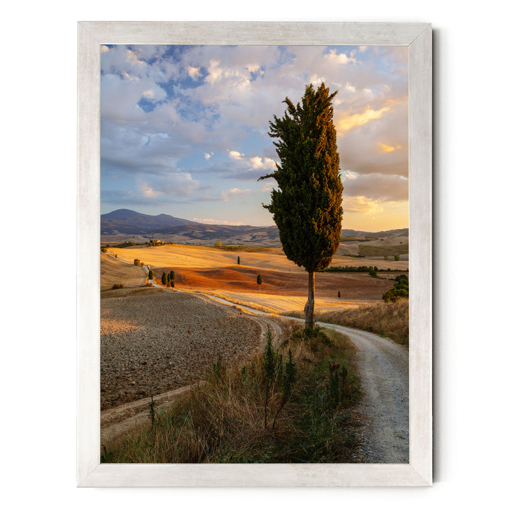 Tuscany at Sunset, Italy – fine art print in a silver frame, no mat