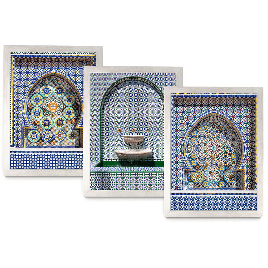Arabic Fountains, Morocco – Print Set of 3 – fine art print set in silver frames, no mat