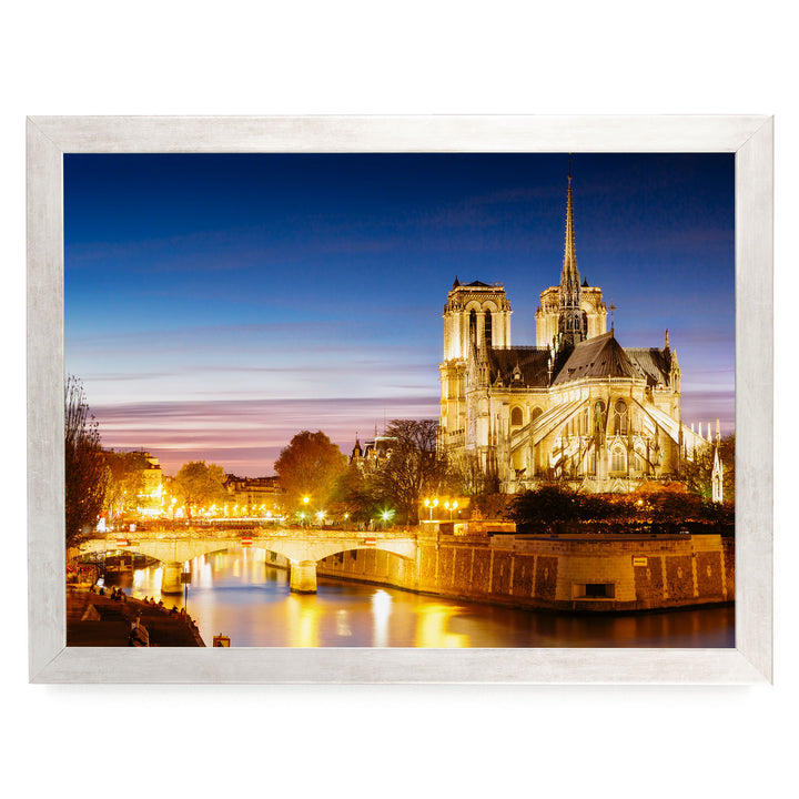 Notre-Dame at Night, Paris, France – fine art print in a silver frame, no mat
