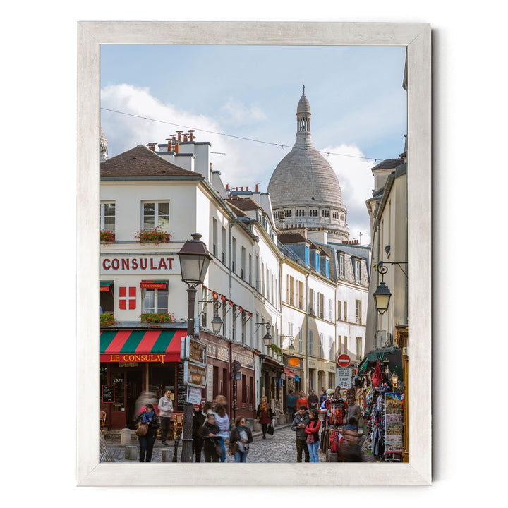 Walking in Montmartre, Paris, France – fine art print in a silver frame, no mat
