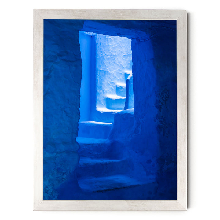 Blue Staircase, Chefchaouen, Morocco – fine art print in a silver frame, no mat