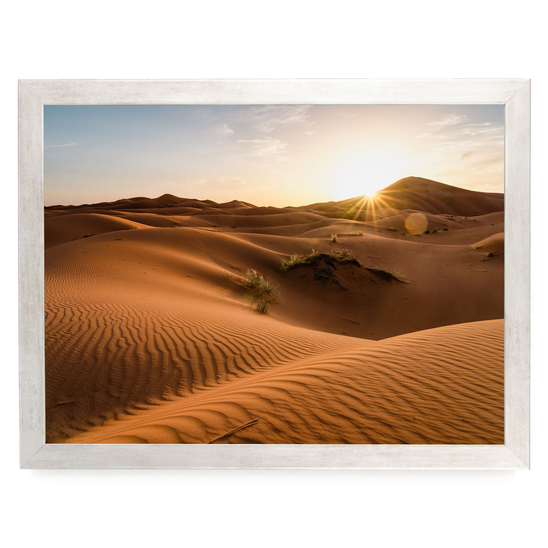 Sunset in the Sahara, Erg Chebbi, Morocco – fine art print in a silver frame, no mat