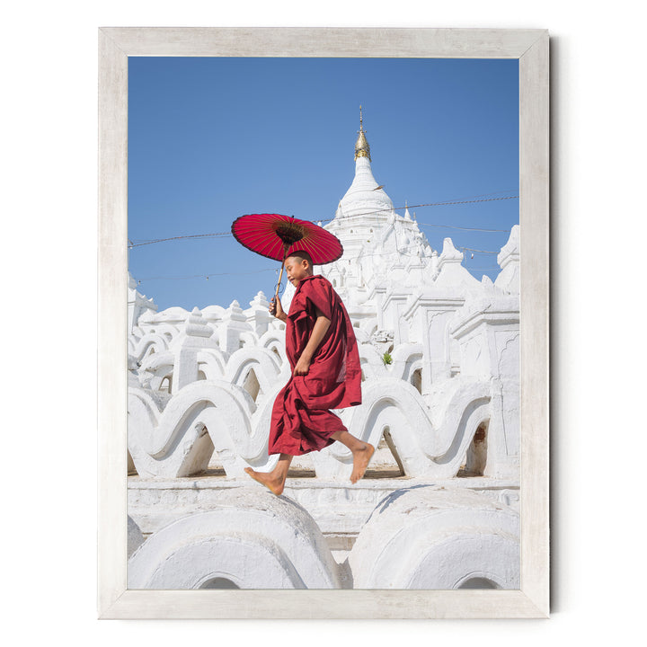 Novice Monk at the Temple, Myanmar – fine art print in a silver frame, no mat