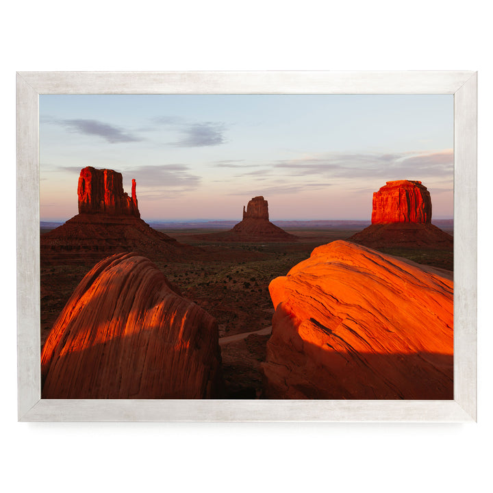 Monument Valley at Sunset, Arizona – fine art print in a silver frame, no mat