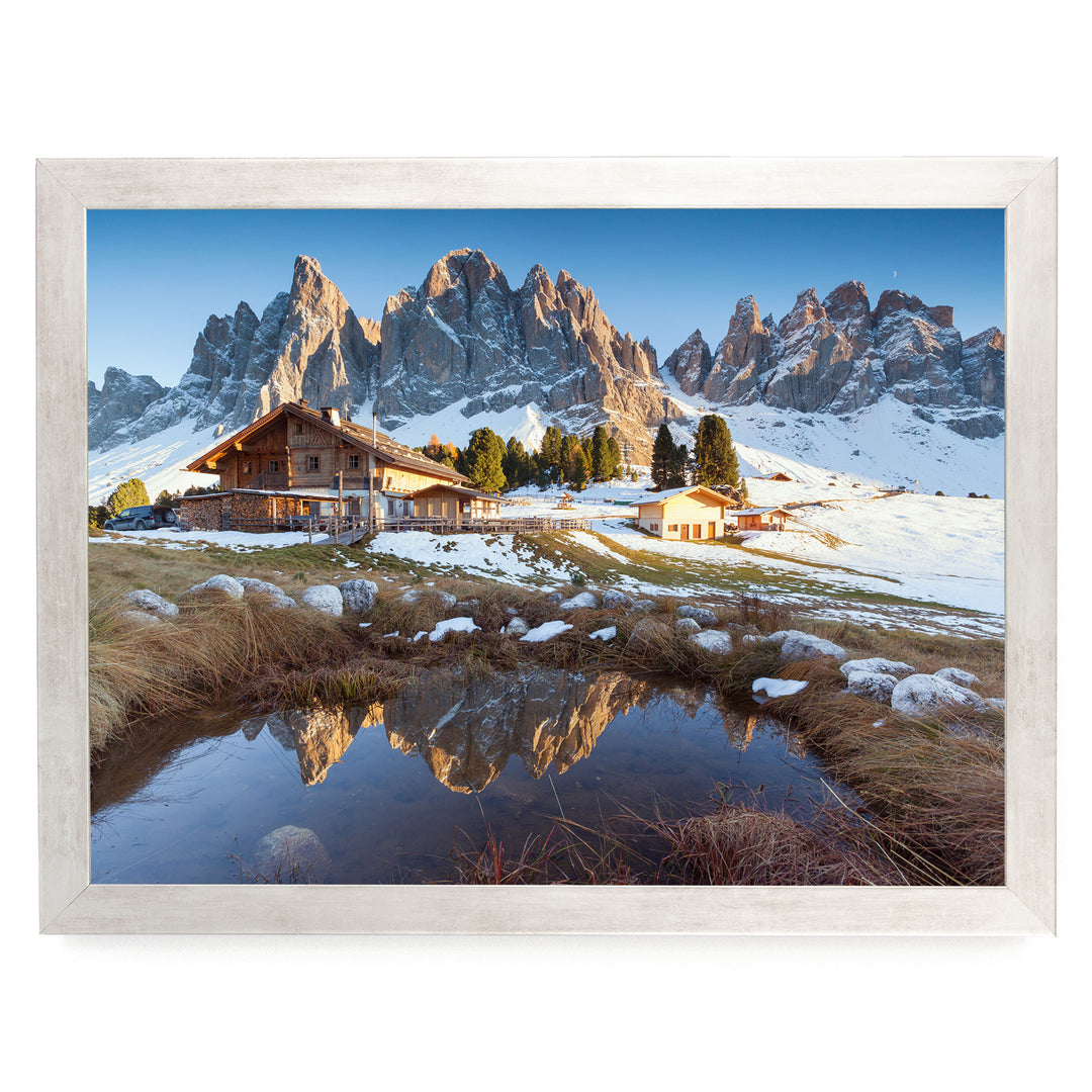 Mountain Hut, Dolomites, Italy – fine art print in a silver frame, no mat
