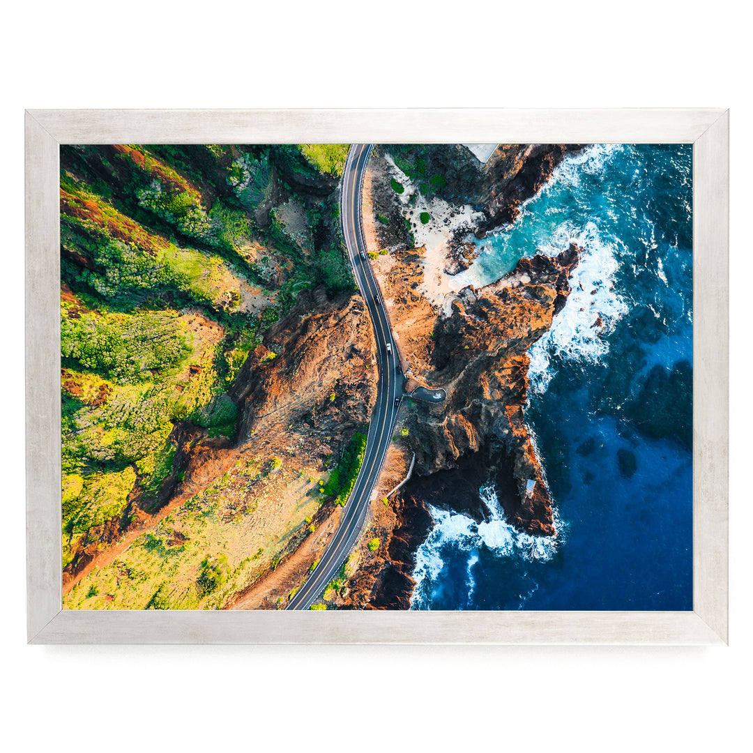 Hawaii Highway II, Oahu, Hawaii – fine art print in a silver frame, no mat