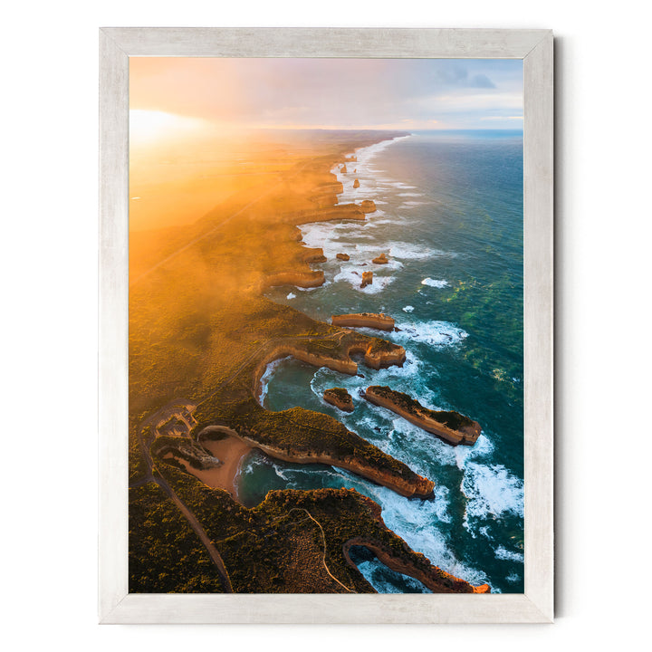 Shipwreck Coast Aerial, Great Ocean Road, Australia – fine art print in a silver frame, no mat