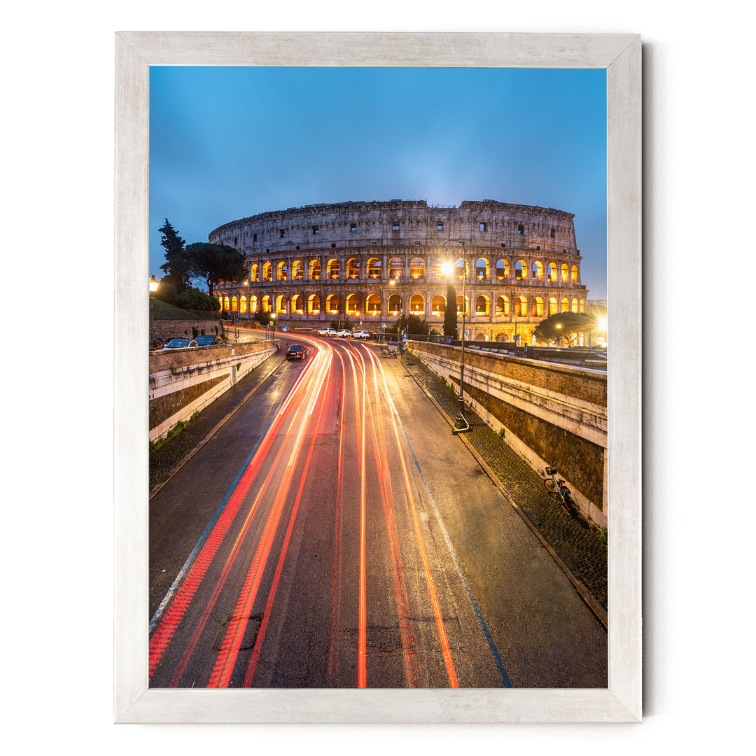 Night at the Colosseum, Rome, Italy – fine art print in a silver frame, no mat