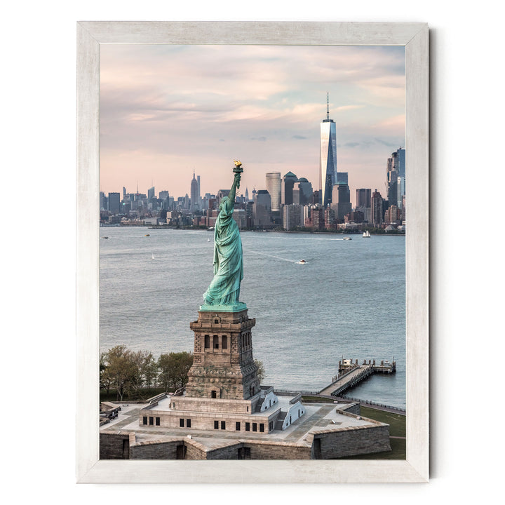 Statue of Liberty and New York Skyline II – fine art print in a silver frame, no mat