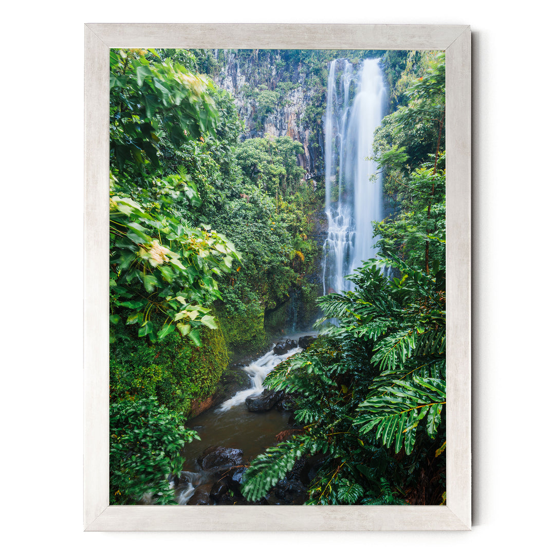 Maui Waterfall, Maui, Hawaii – fine art print in a silver frame, no mat