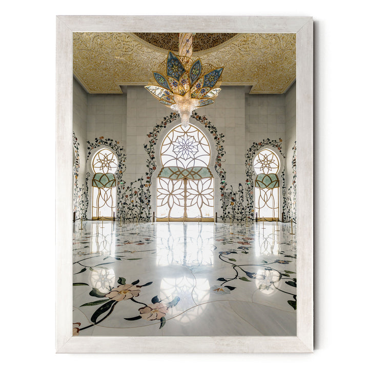 Grand Mosque Interior, Abu Dhabi, UAE – fine art print in a silver frame, no mat