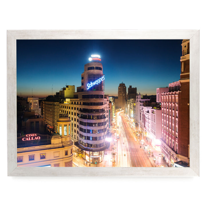 Night in Madrid, Spain – fine art print in a silver frame, no mat