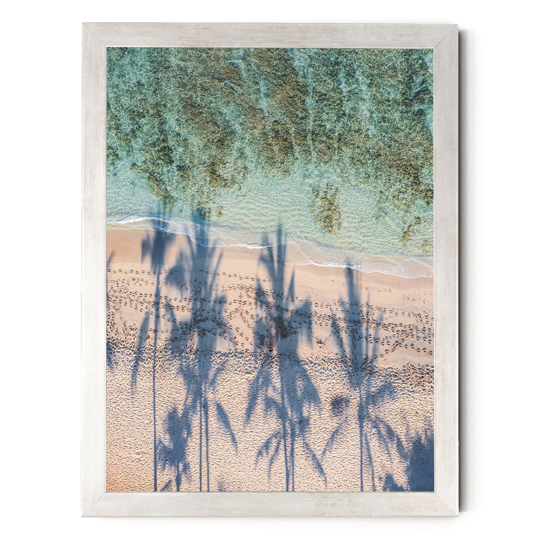 Palm Trees and Beach, Waikiki, Hawaii – fine art print in a silver frame, no mat