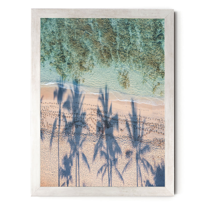 Palm Trees and Beach, Waikiki, Hawaii – fine art print in a silver frame, no mat