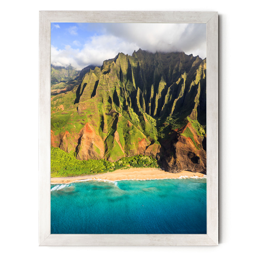 Kauai Cliffs III, Na Pali Coast, Hawaii – fine art print in a silver frame, no mat