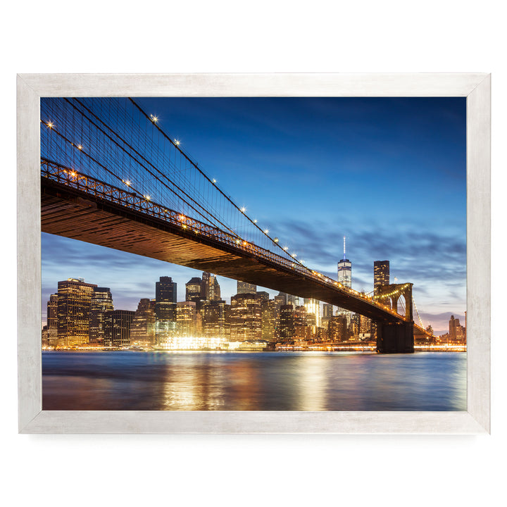 Brooklyn Bridge at Night, New York City – fine art print in a silver frame, no mat