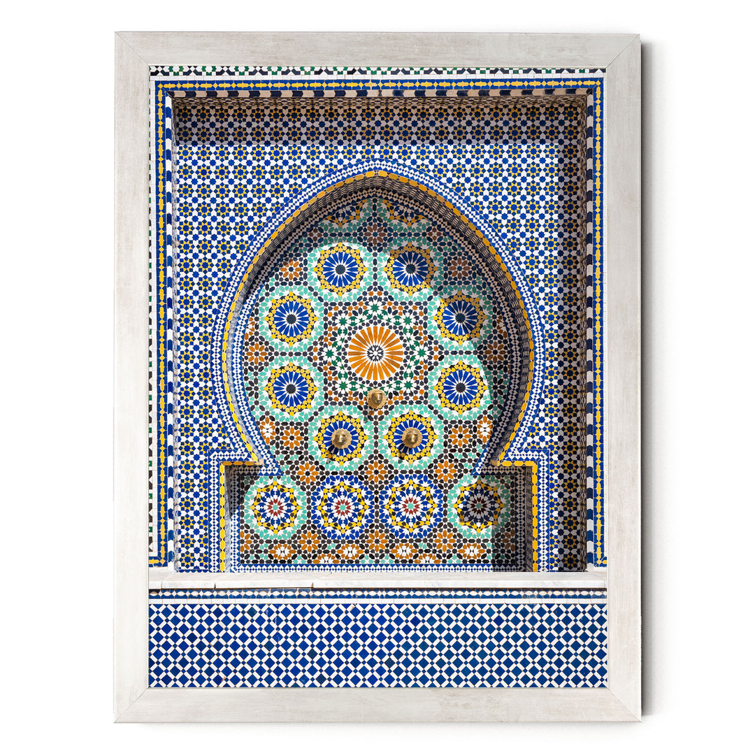 Mosaic Fountain, Meknes, Morocco – fine art print in a silver frame, no mat
