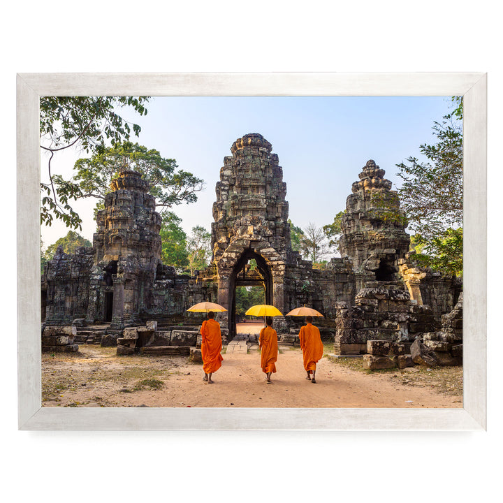 Monks at Angkor Wat, Cambodia – fine art print in a silver frame, no mat
