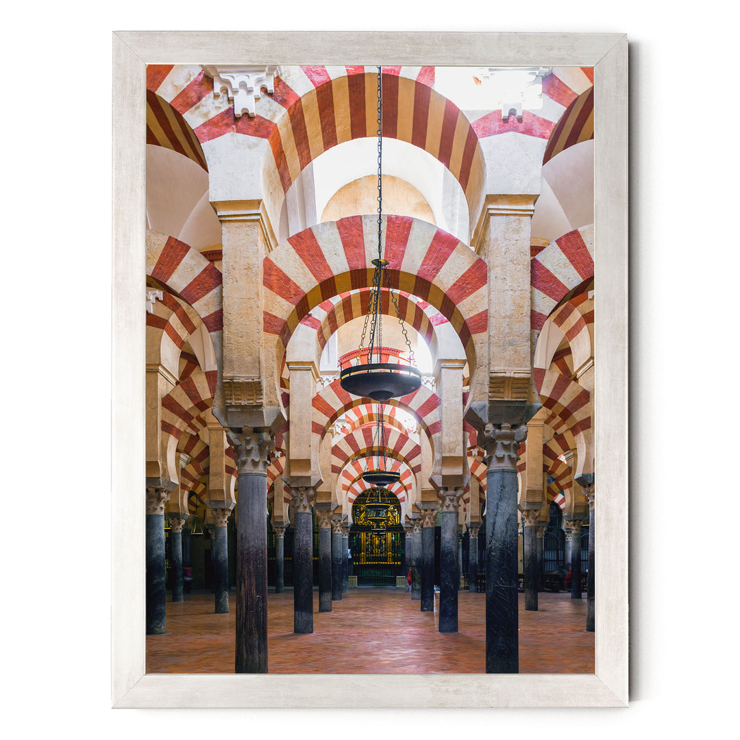 Moorish Arches I, Mezquita, Córdoba, Spain – fine art print in a silver frame, no mat