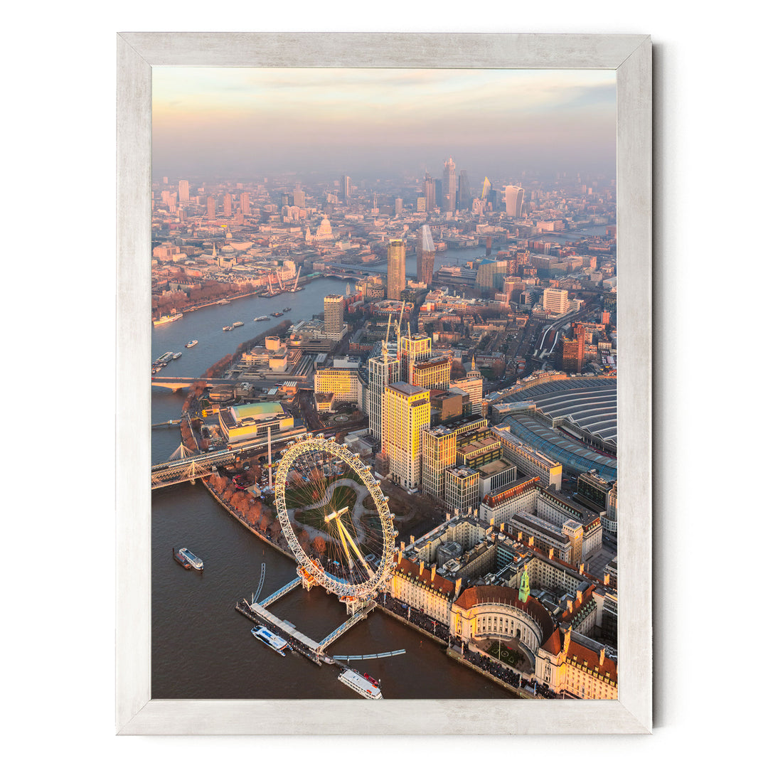 London Aerial I, England – fine art print in a silver frame, no mat
