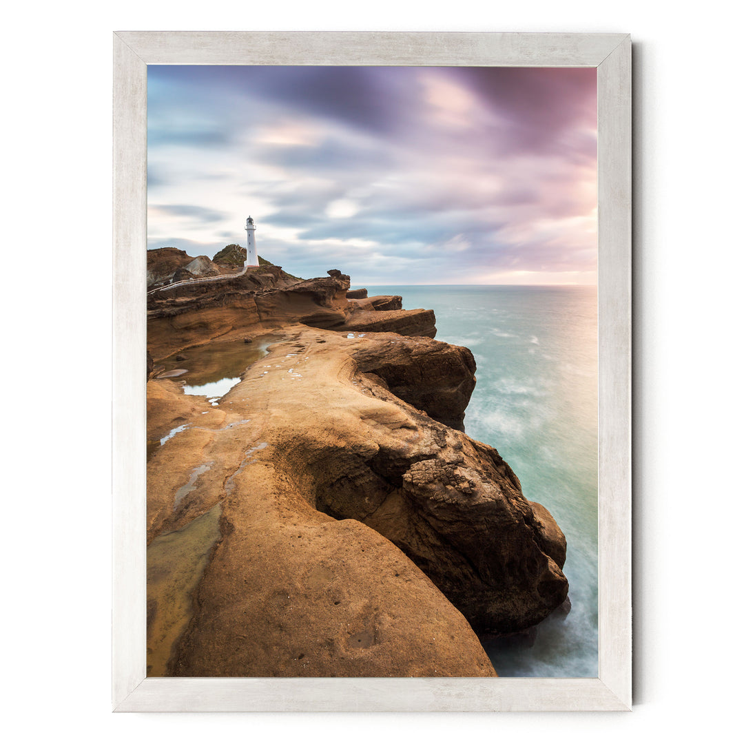 Castle Point Lighthouse, New Zealand – fine art print in a silver frame, no mat