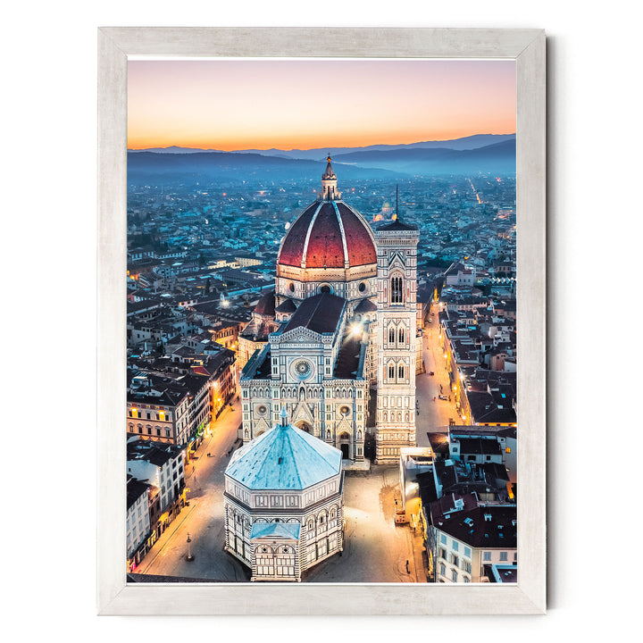 Dawn over Florence, Tuscany, Italy – fine art print in a silver frame, no mat