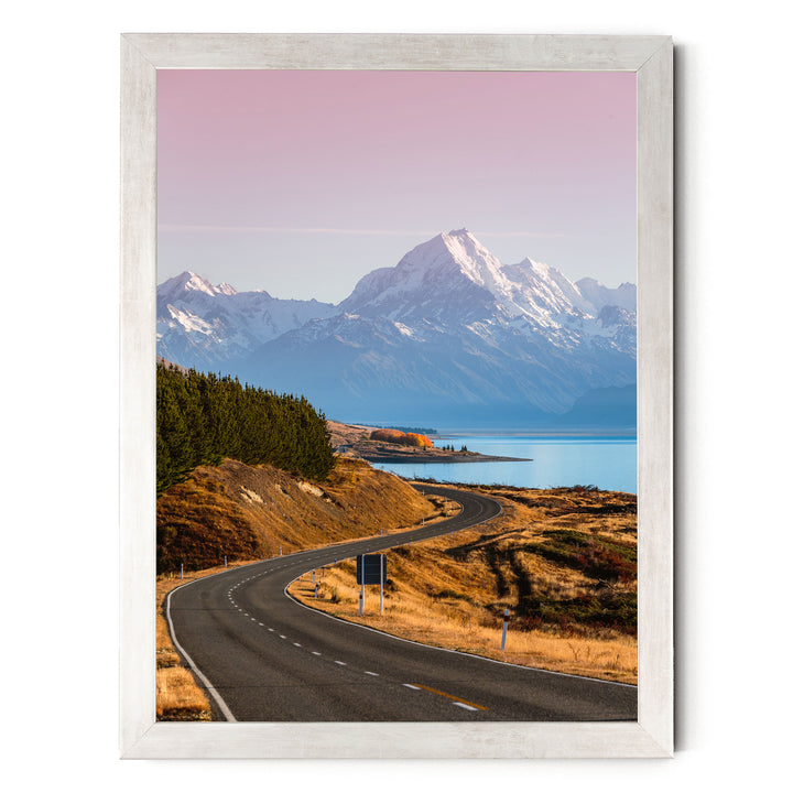 The Road to Mount Cook, New Zealand – fine art print in a silver frame, no mat