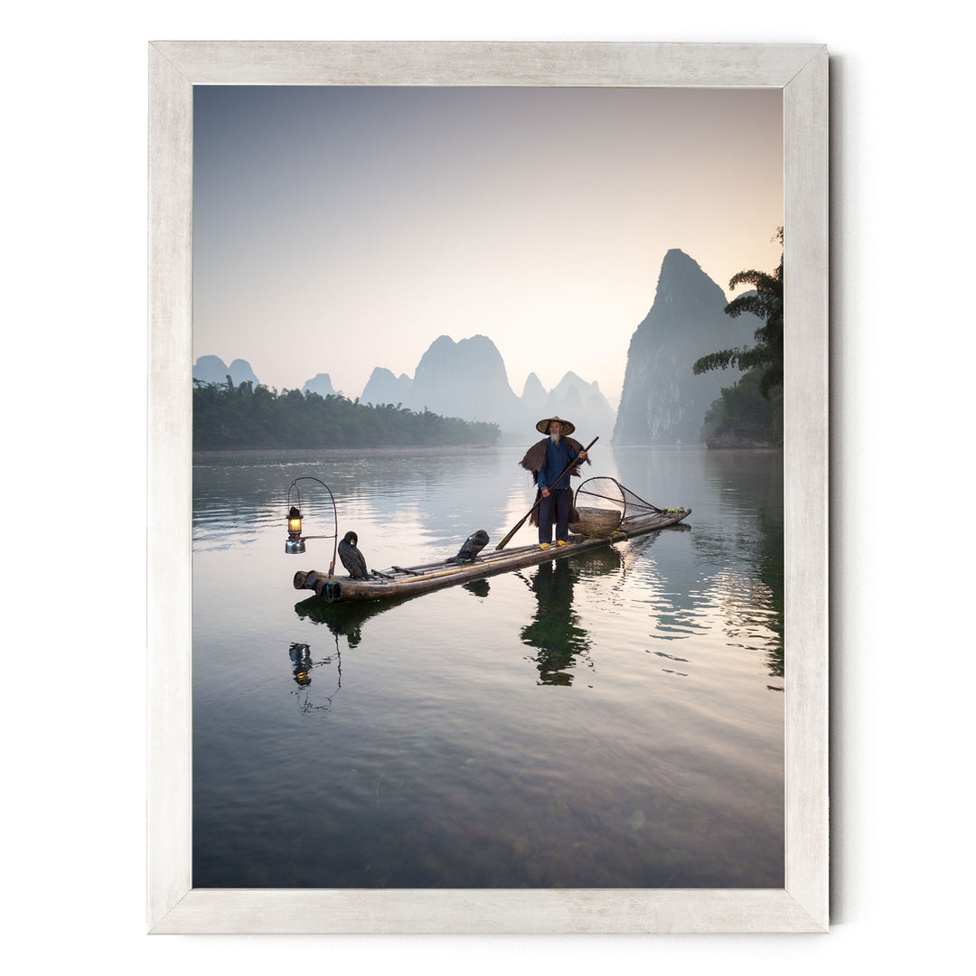 The Cormorant Fisherman, Myanmar – fine art print in a silver frame, no mat