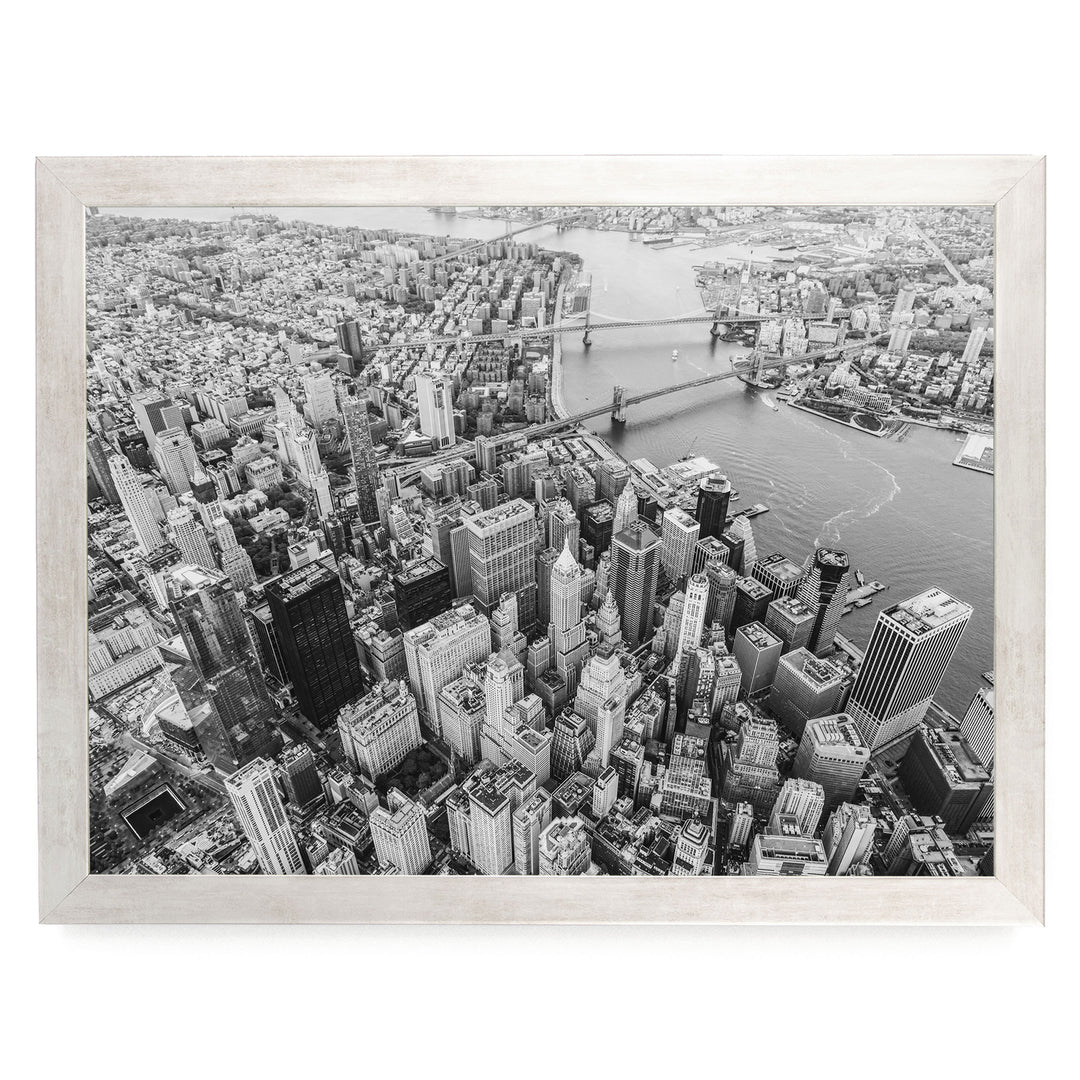 Flying over Manhattan, New York City – fine art print in a silver frame, no mat
