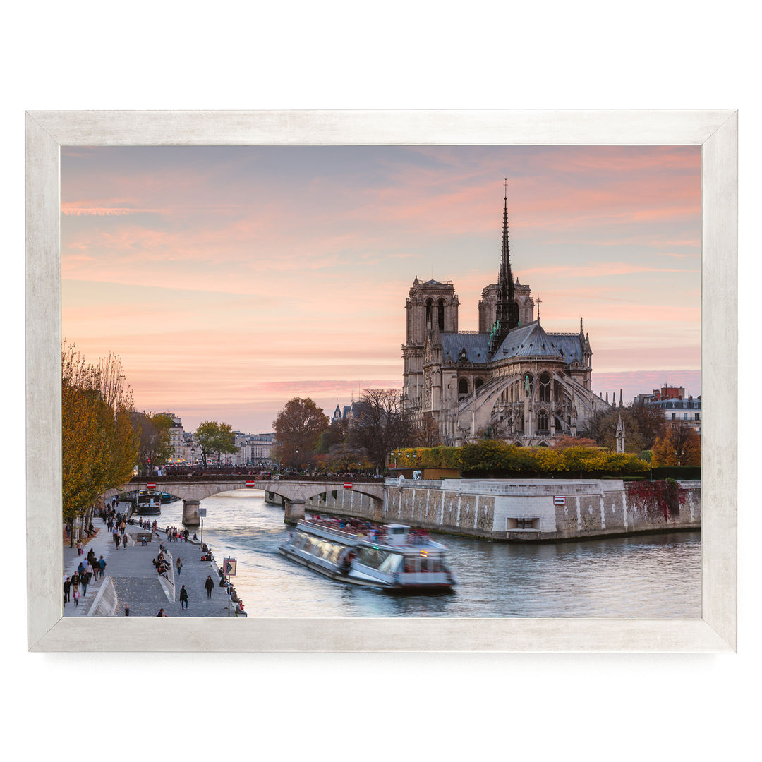 Notre-Dame at Sunset, Paris, France – fine art print in a silver frame, no mat
