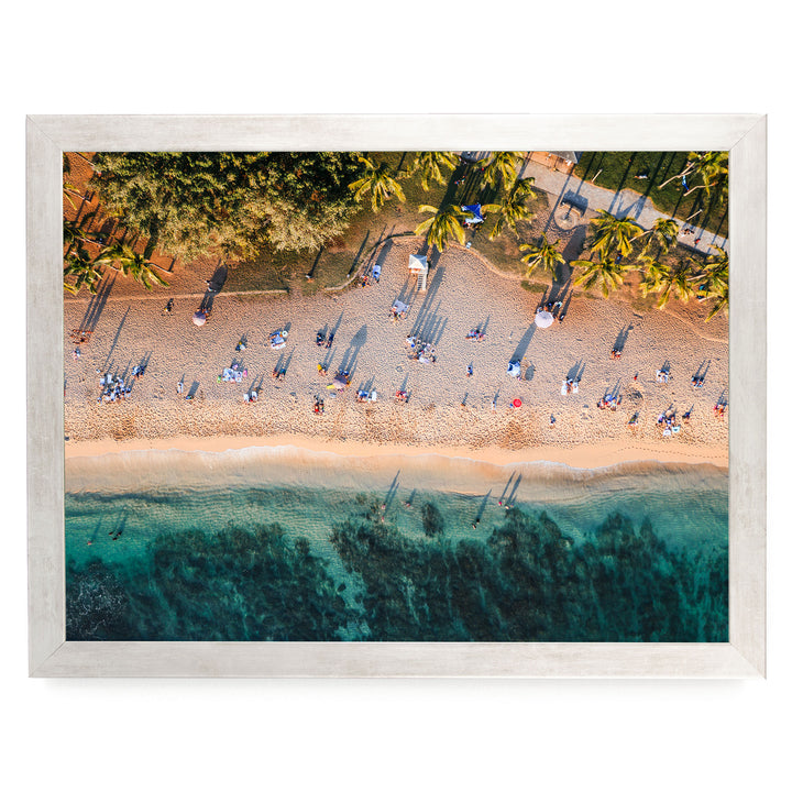 Waikiki Beach Aerial, Honolulu, Hawaii – fine art print in a silver frame, no mat