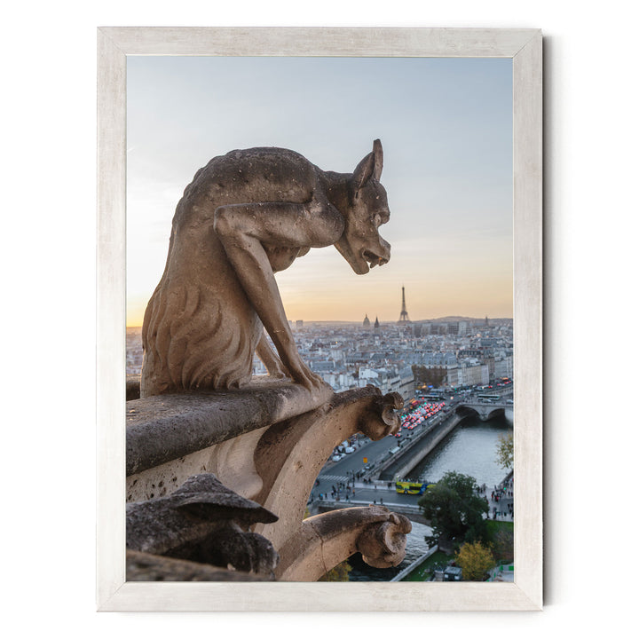 Notre-Dame Gargoyle, Paris, France – fine art print in a silver frame, no mat
