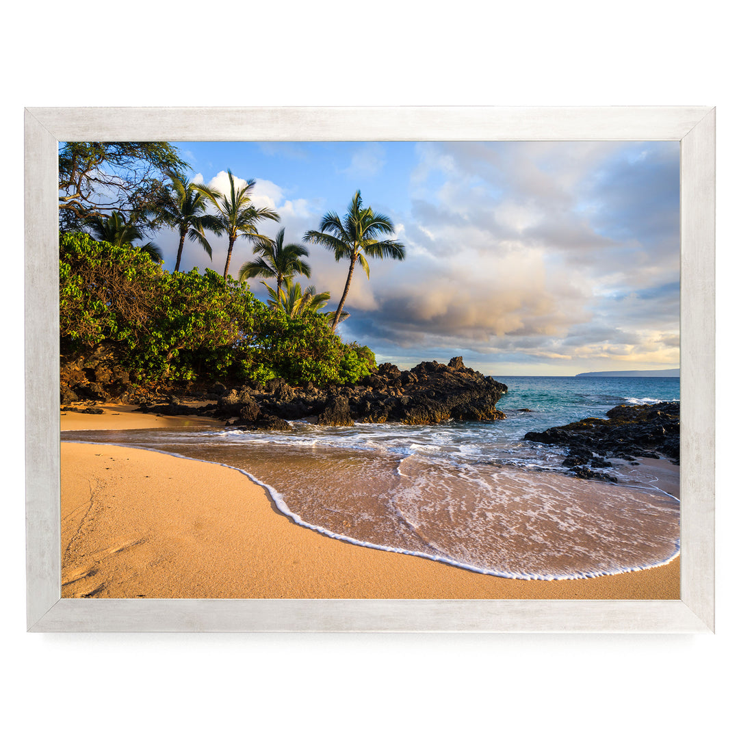 Maui Secret Beach at Sunset, Makena Cove, Hawaii – fine art print in a silver frame, no mat