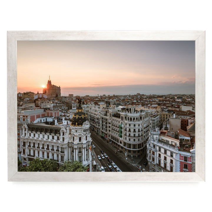 Sunset over Madrid, Spain – fine art print in a silver frame, no mat