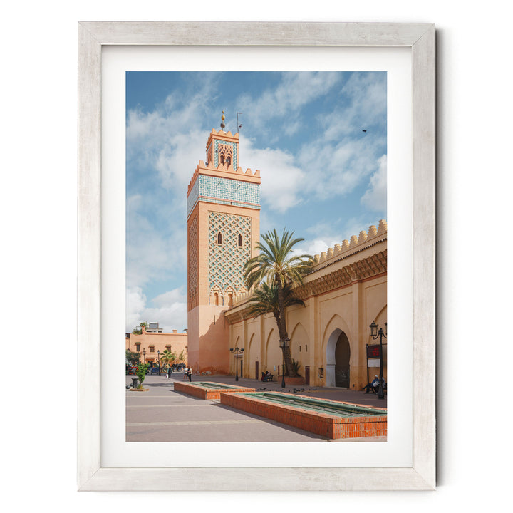 Moulay El Yazid Mosque, Marrakesh, Morocco – fine art print in a silver frame with white mat