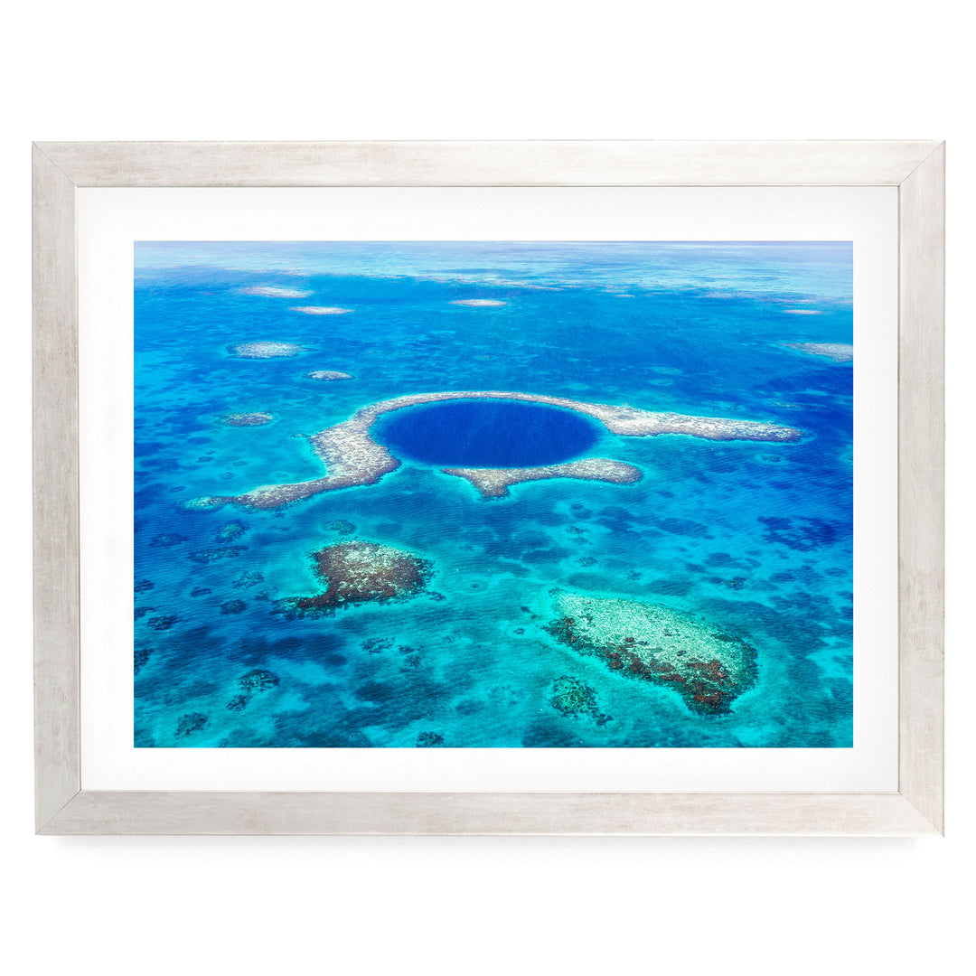 The Great Blue Hole, Belize – fine art print in a silver frame with white mat