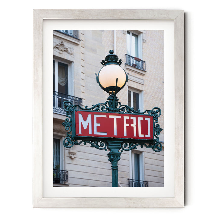 Metro Sign, Paris I, France – fine art print in a silver frame with white mat