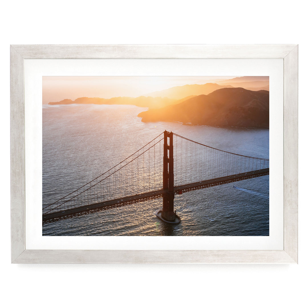 Sunset over the Bay, San Francisco, California – fine art print in a silver frame with white mat