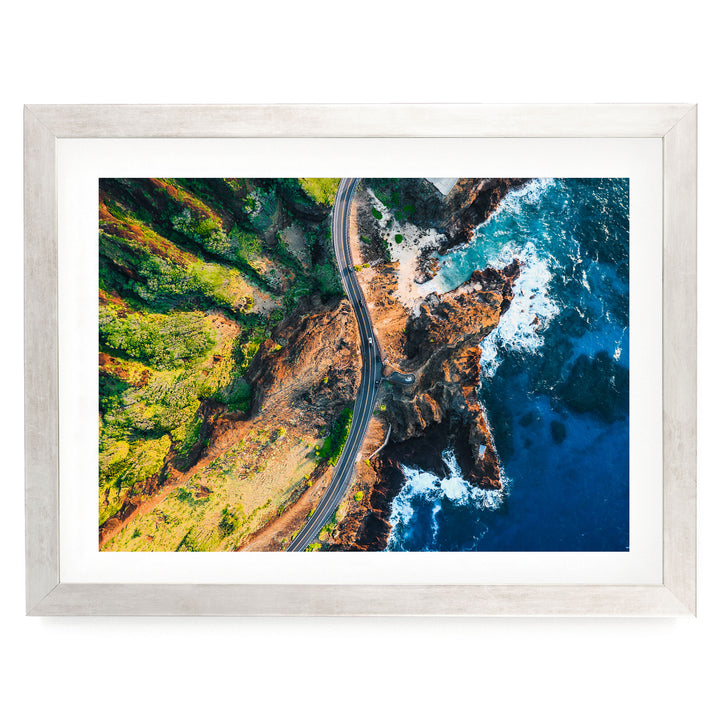 Hawaii Highway II, Oahu, Hawaii – fine art print in a silver frame with white mat