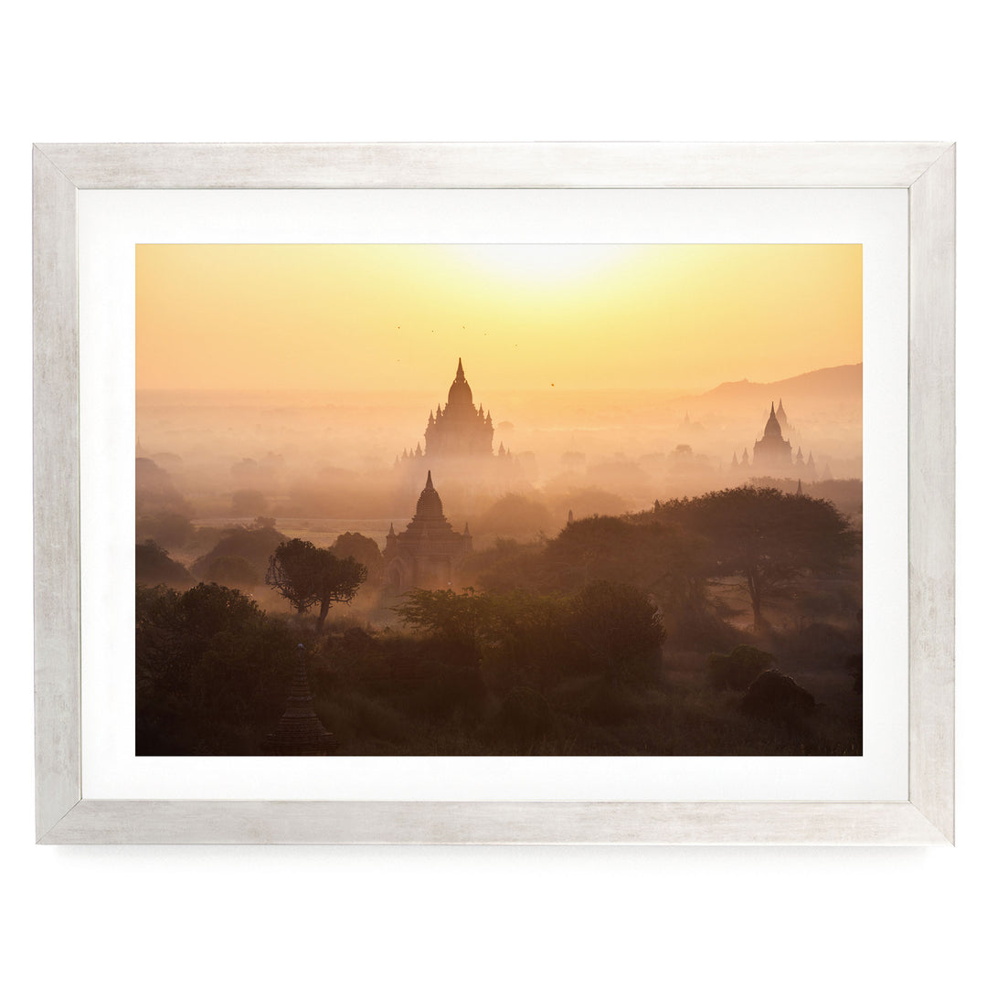 Bagan Pagodas I, Myanmar – fine art print in a silver frame with white mat