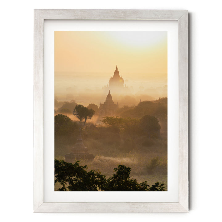 Bagan Pagodas II, Myanmar – fine art print in a silver frame with white mat