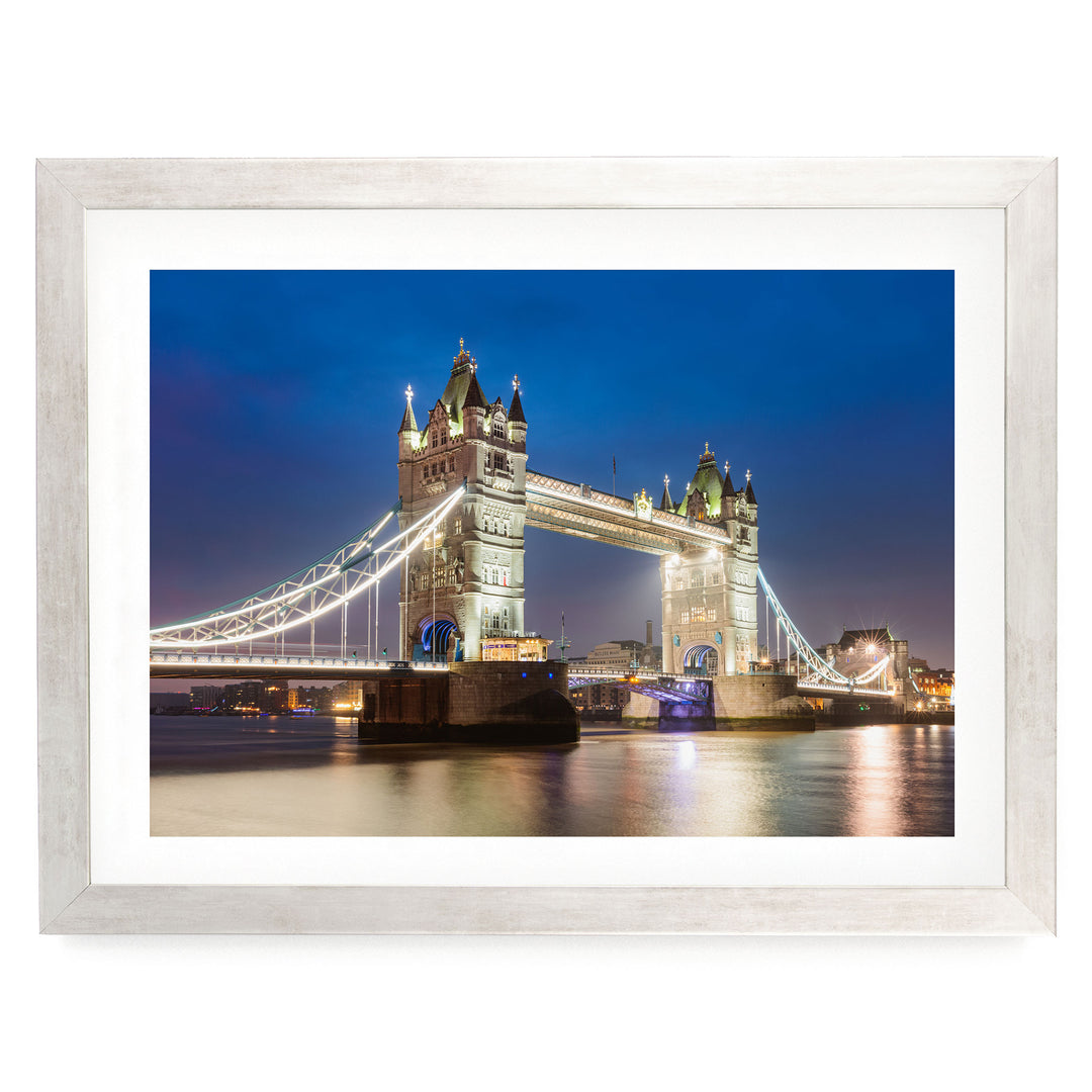 Tower Bridge, London, England – fine art print in a silver frame with white mat