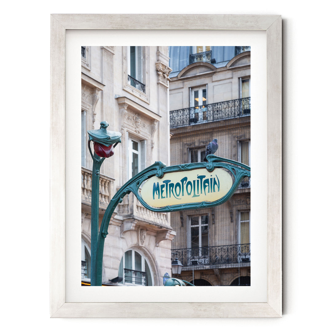Metro Sign, Paris II, France – fine art print in a silver frame with white mat