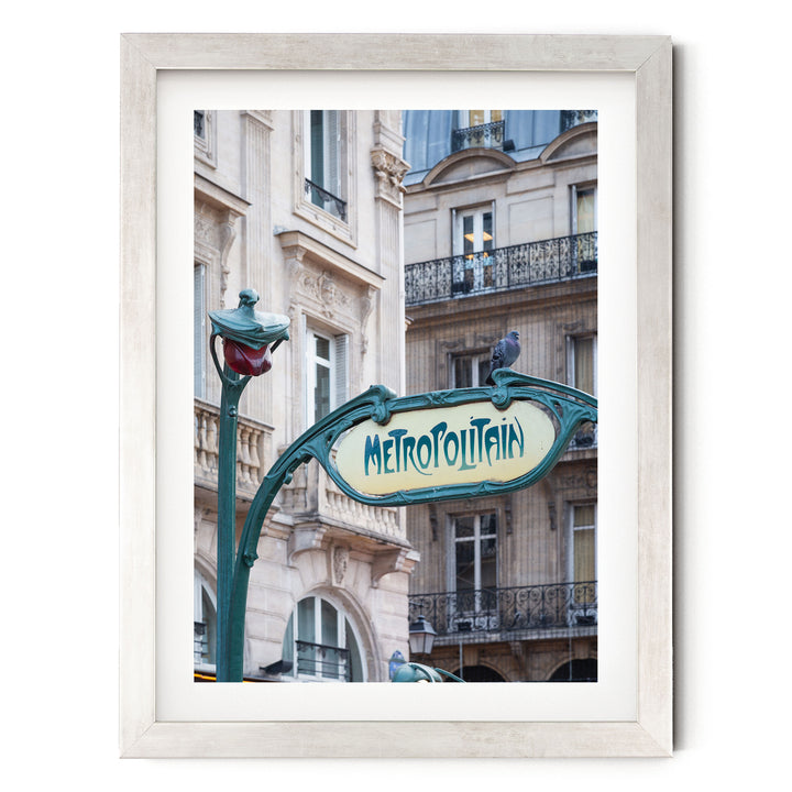 Metro Sign, Paris II, France – fine art print in a silver frame with white mat