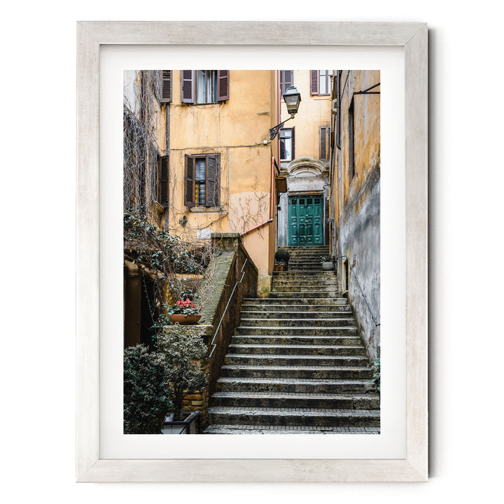 Alleys of Rome I, Italy – fine art print in a silver frame with white mat
