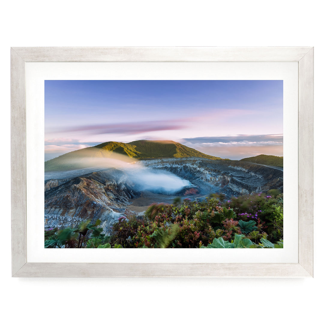 Poás Volcano, Costa Rica – fine art print in a silver frame with white mat