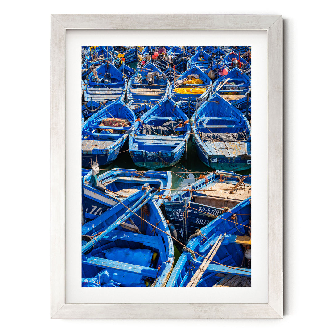 Fishing Boats, Essaouira, Morocco – fine art print in a silver frame with white mat