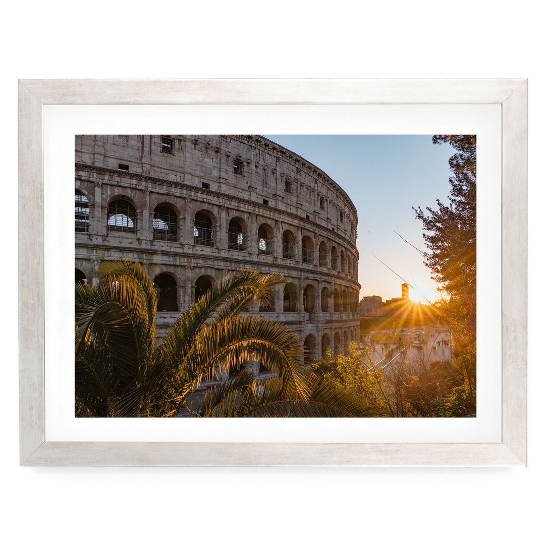 Colosseum at Sunset I, Rome, Italy – fine art print in a silver frame with white mat