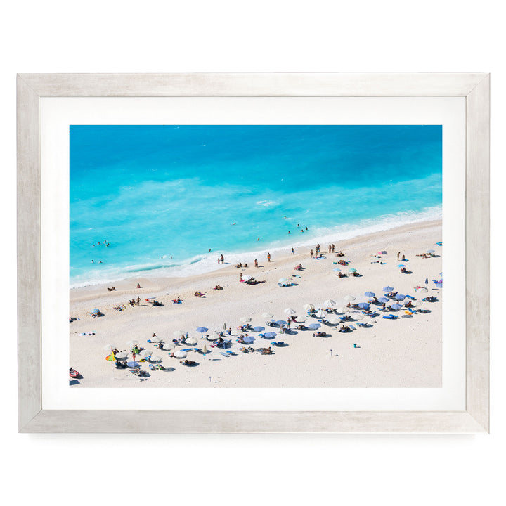 Beach Aerial, Greece I – fine art print in a silver frame with white mat