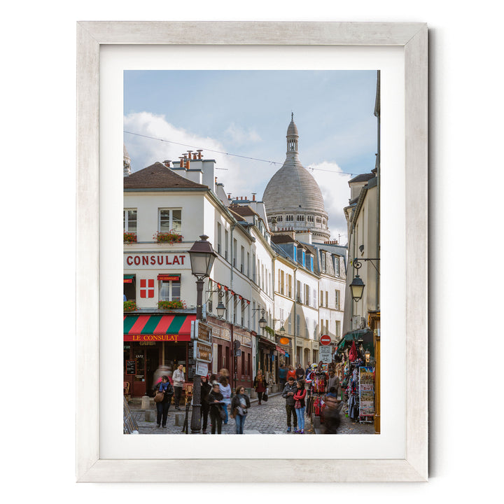 Walking in Montmartre, Paris, France – fine art print in a silver frame with white mat